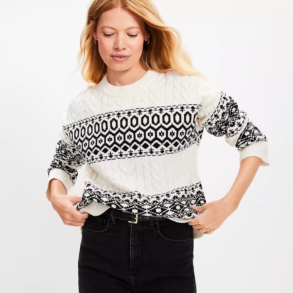 Loft striped fair isle‎ knit sweater size medium